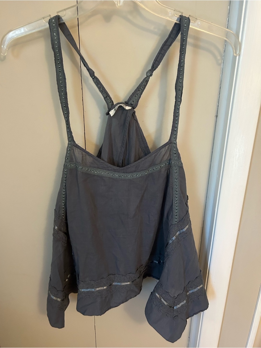 Anthropologie Slate Gray Crochet-Trim Racerback Camisole